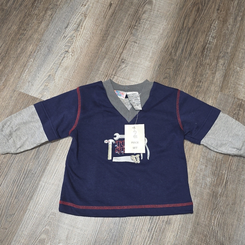 New Vintage Small Steps Long Sleeve Shirt Size 18M Blue Toll Shop Top Y2k 90s